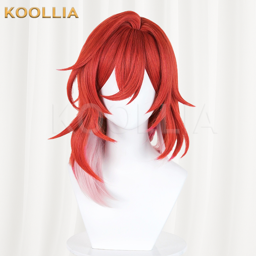 Honkai Star Rail Teen Herta Red Pink Ombre Medium Basic Wig