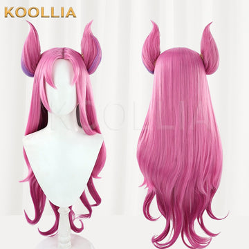 Multi-angle display of League of Legends & Star Guardian Kai'Sa pink purple gradient extra-long basic wig