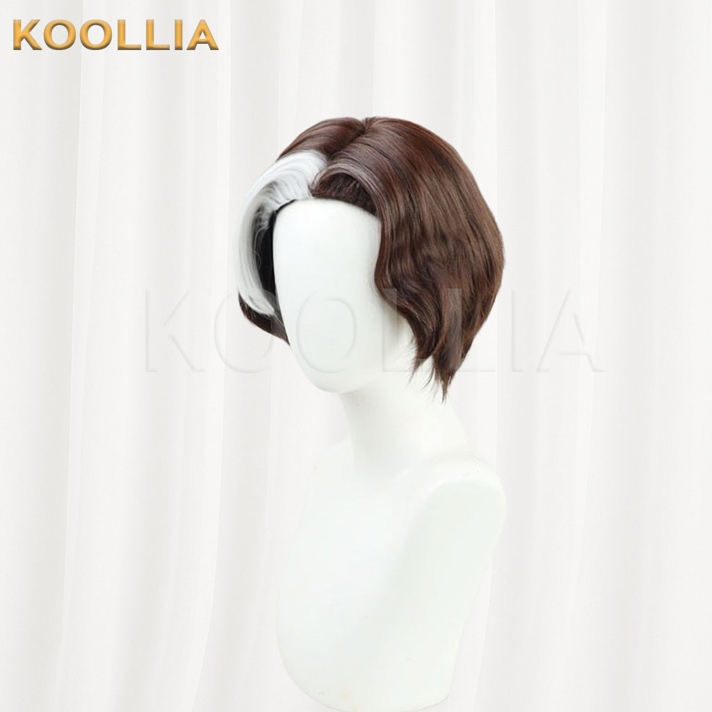Final Fantasy XIV Emet-Selch (Hades) Brown with White Highlight Short Curly Basic Wig
