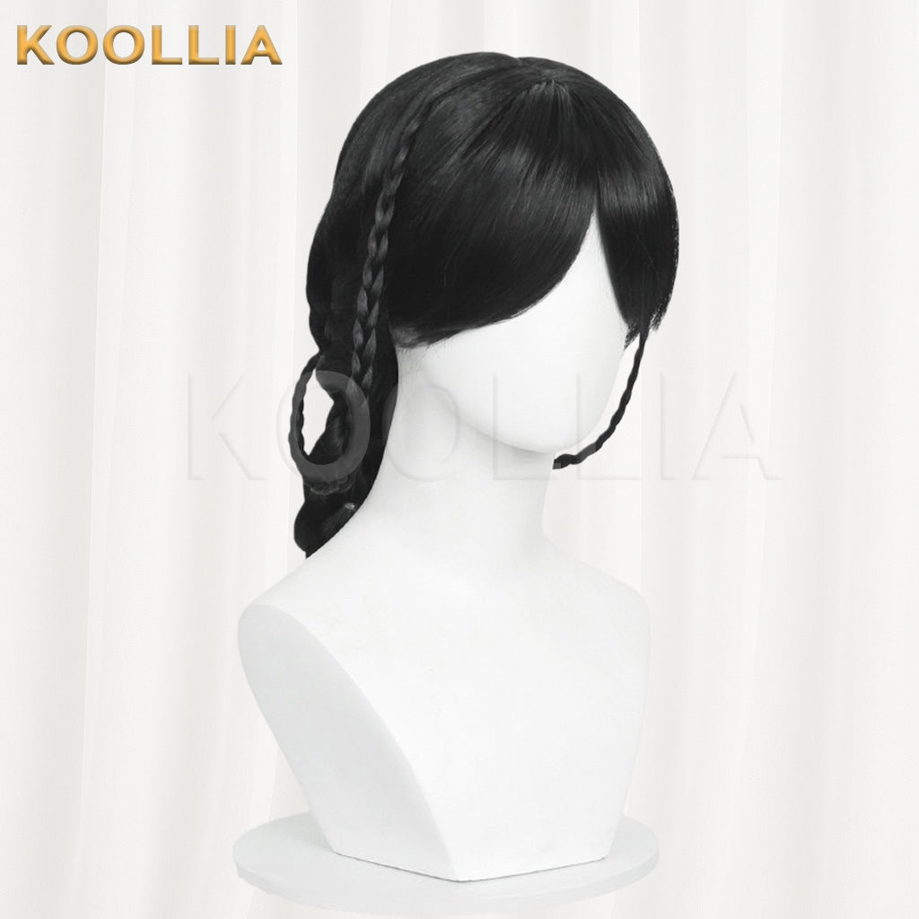 Wednesday Addams Pure Black Braided Bun Basic Wig