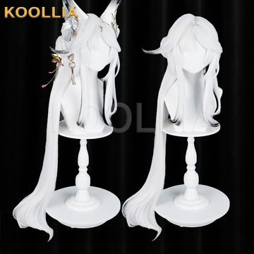 Wuthering Waves Xin Solid White With Black Tips Basic Wig Multi-angle Display by koollia