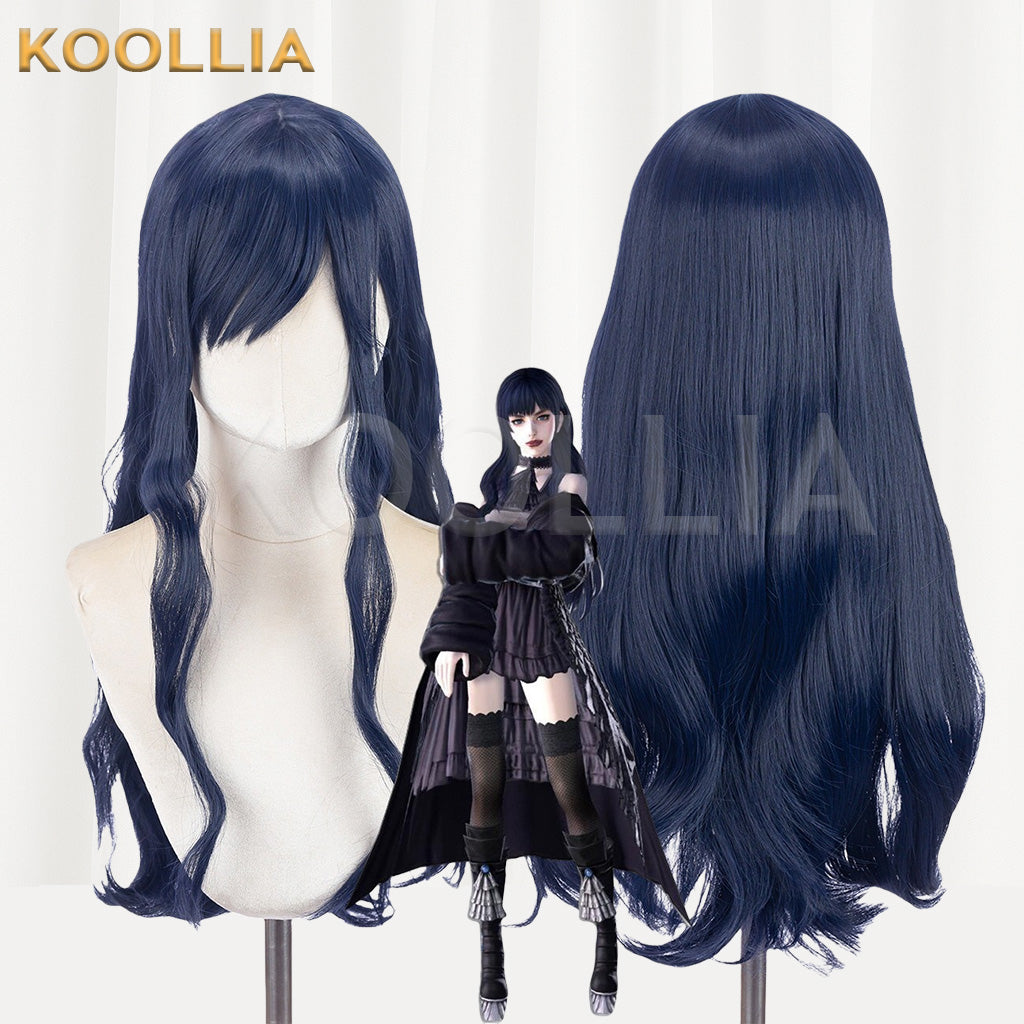 Final Fantasy XIV Gaia Navy Blue Extra Long Wavy Basic Wig
