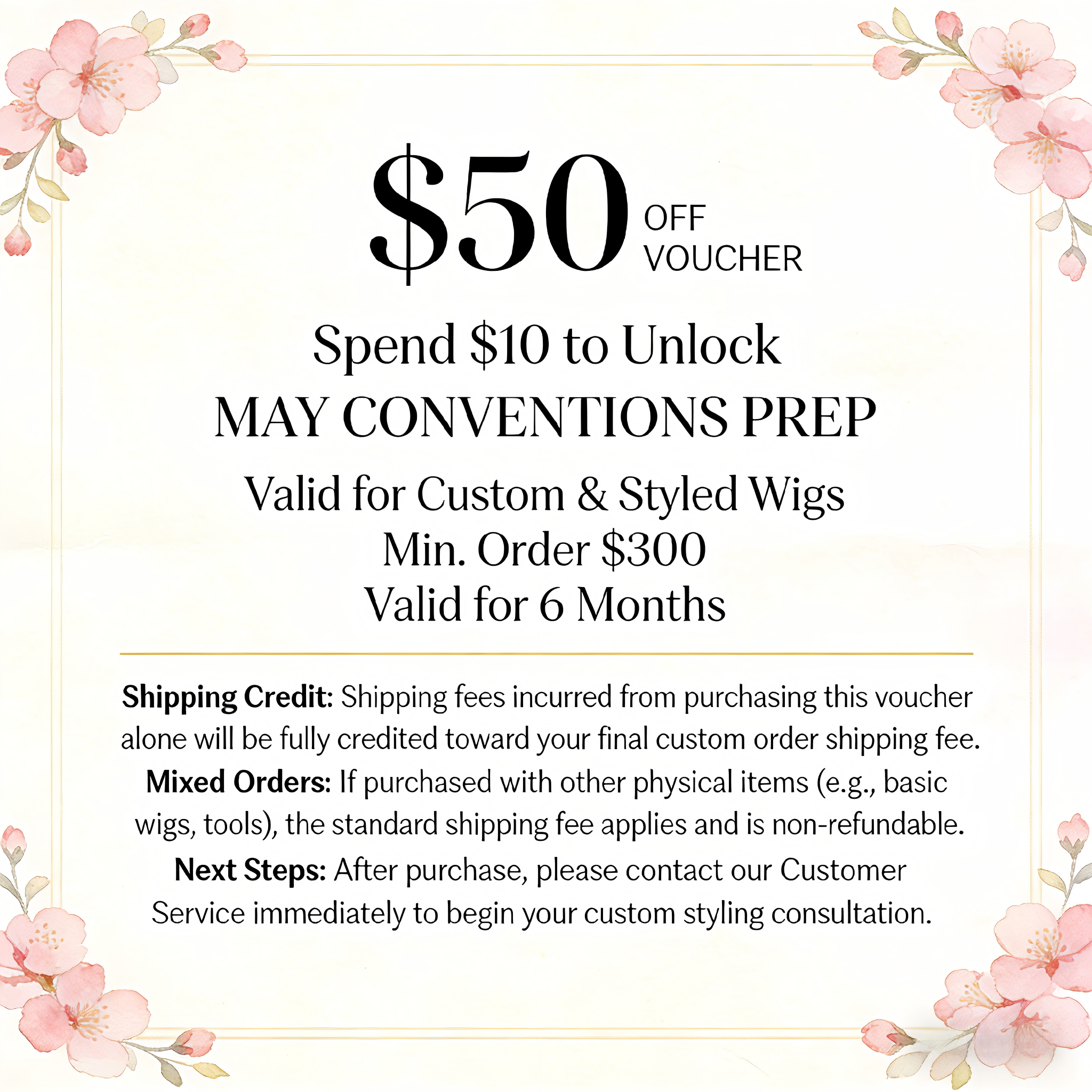 VIP Custom Voucher: Spend $10, Get $50 OFF (May Cons Prep)