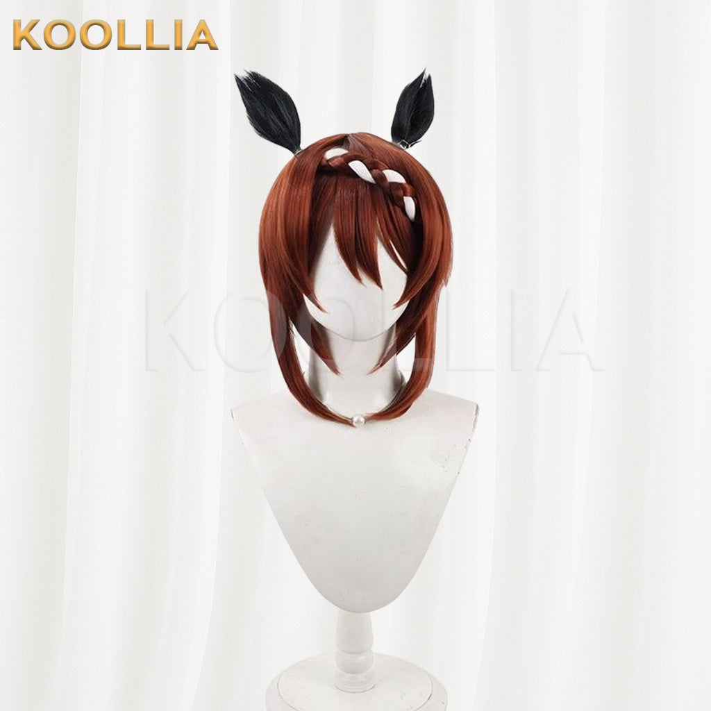 Uma Musume Pretty Derby Super Creek Red Brown Short Hair with Braid & Ears Basic Wig