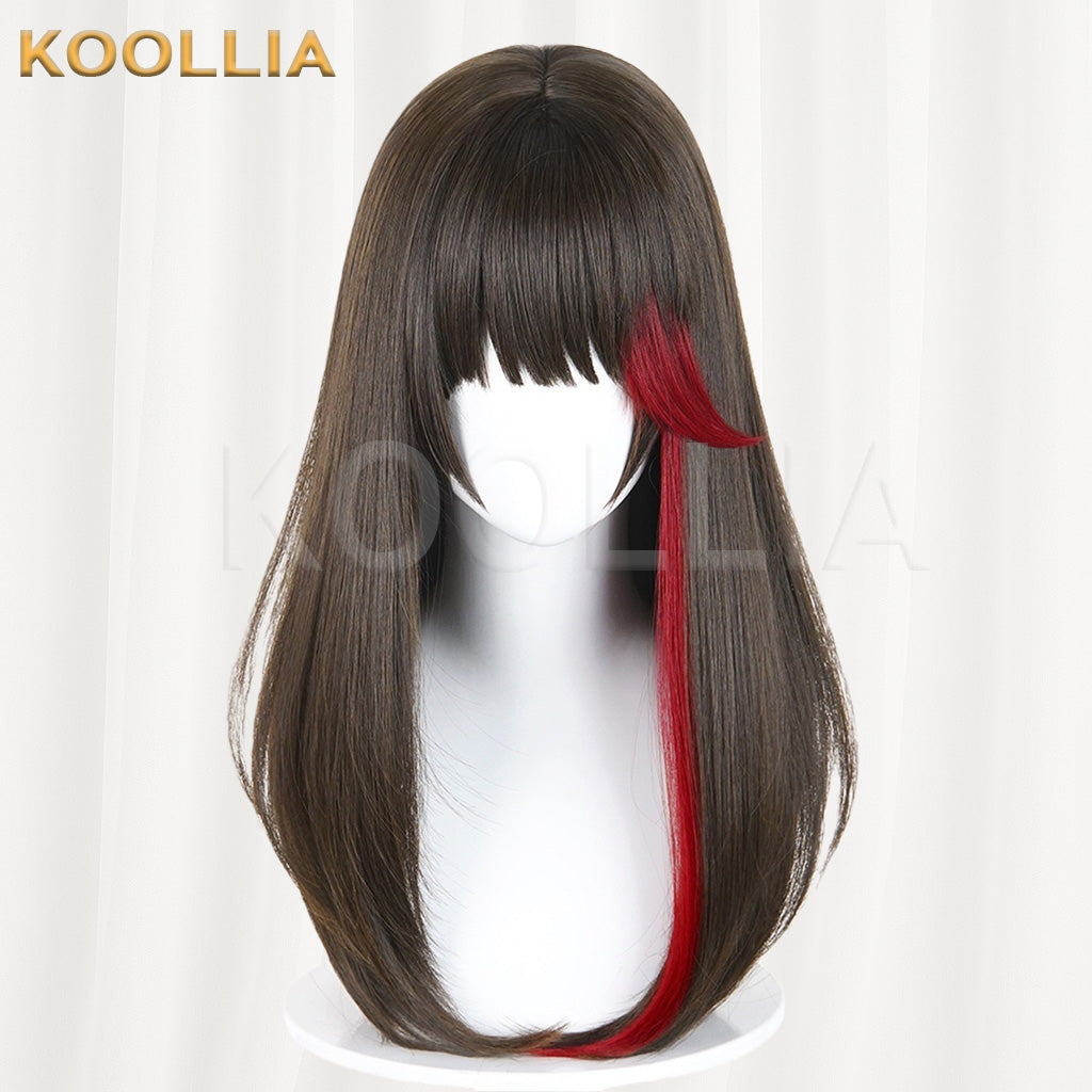 Arknights Zima Dark Brown With Red Streaks Basic Wig