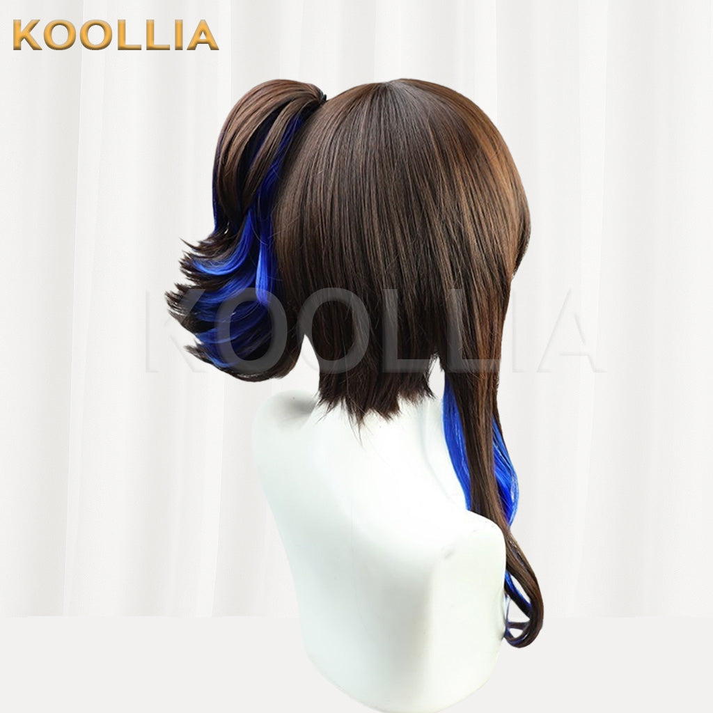 Uma Musume Daitaku Helios Brown Blue Highlight Pigtail Basic Wig
