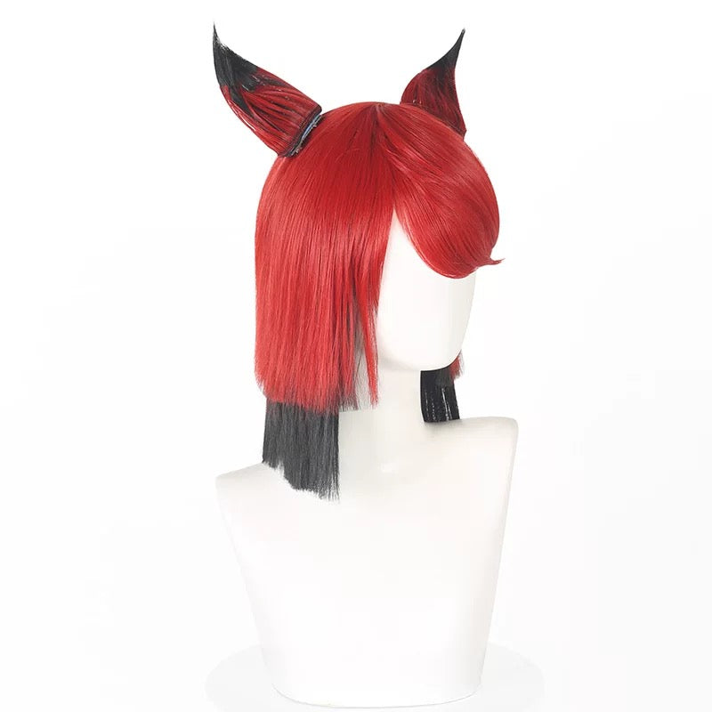 Hazbin Hotel Alastor Lange schwarz-rote Haare Basic Perücke