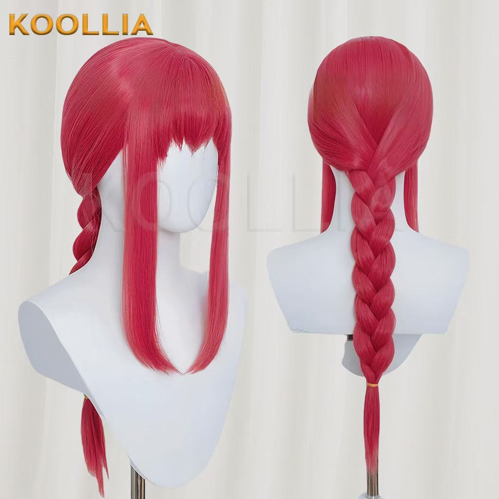 Homem-serra elétrica Makima peruca longa de cabelo rosa básica