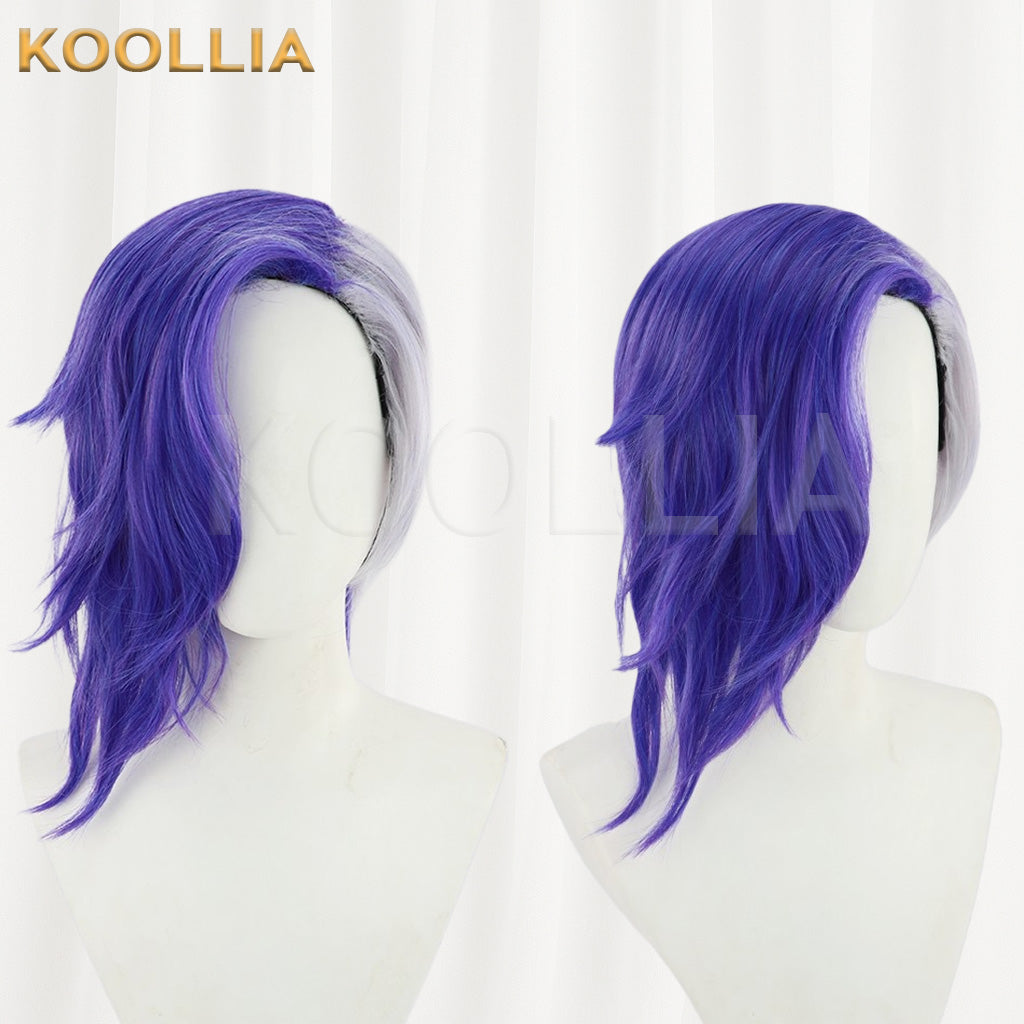 One Piece Page One Purple White Split Color Side Part Fluffy Layered Long Curly Hair Basic Wig