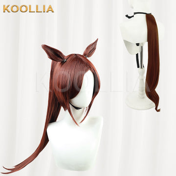 Multi-angle display of Umamusume Pretty Derby Sakura Bakushin O reddish brown long hair basic wig