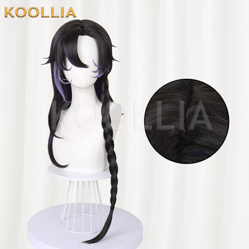 Multi-angle display of Onmyoji Otakehime black with purple highlights basic wig