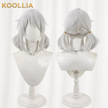 Multi-angle display of Uma Musume Hishi Miracle light silver gray low pigtail short basic wig