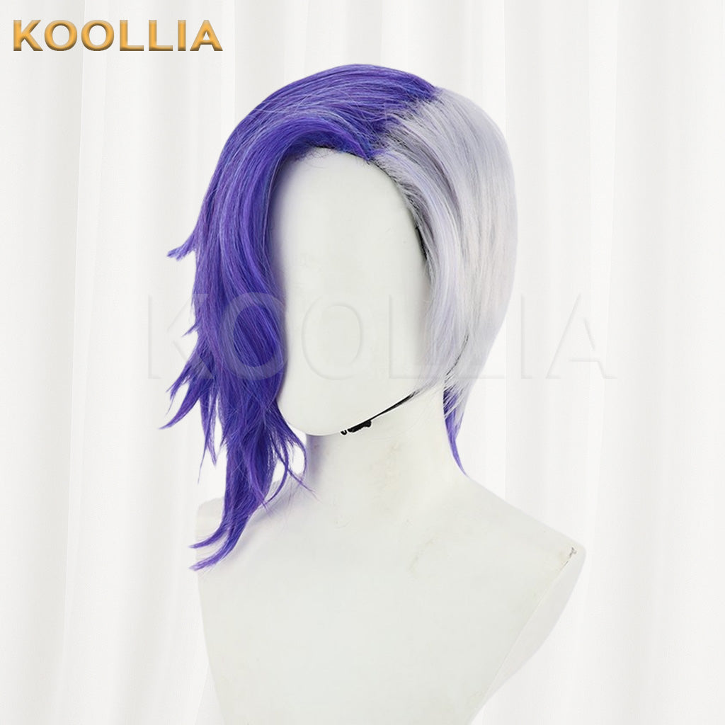 One Piece Page One Purple White Split Color Side Part Fluffy Layered Long Curly Hair Basic Wig