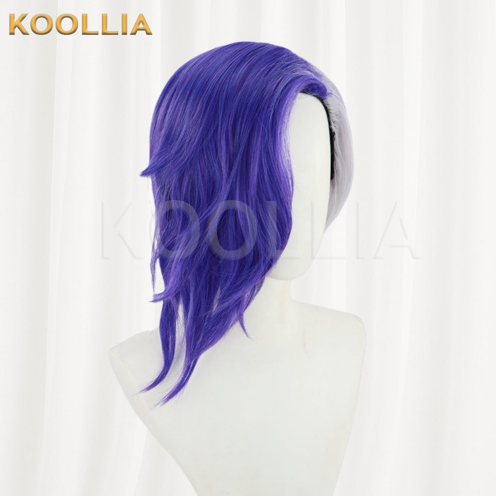 One Piece Page One Purple White Split Color Side Part Fluffy Layered Long Curly Hair Basic Wig