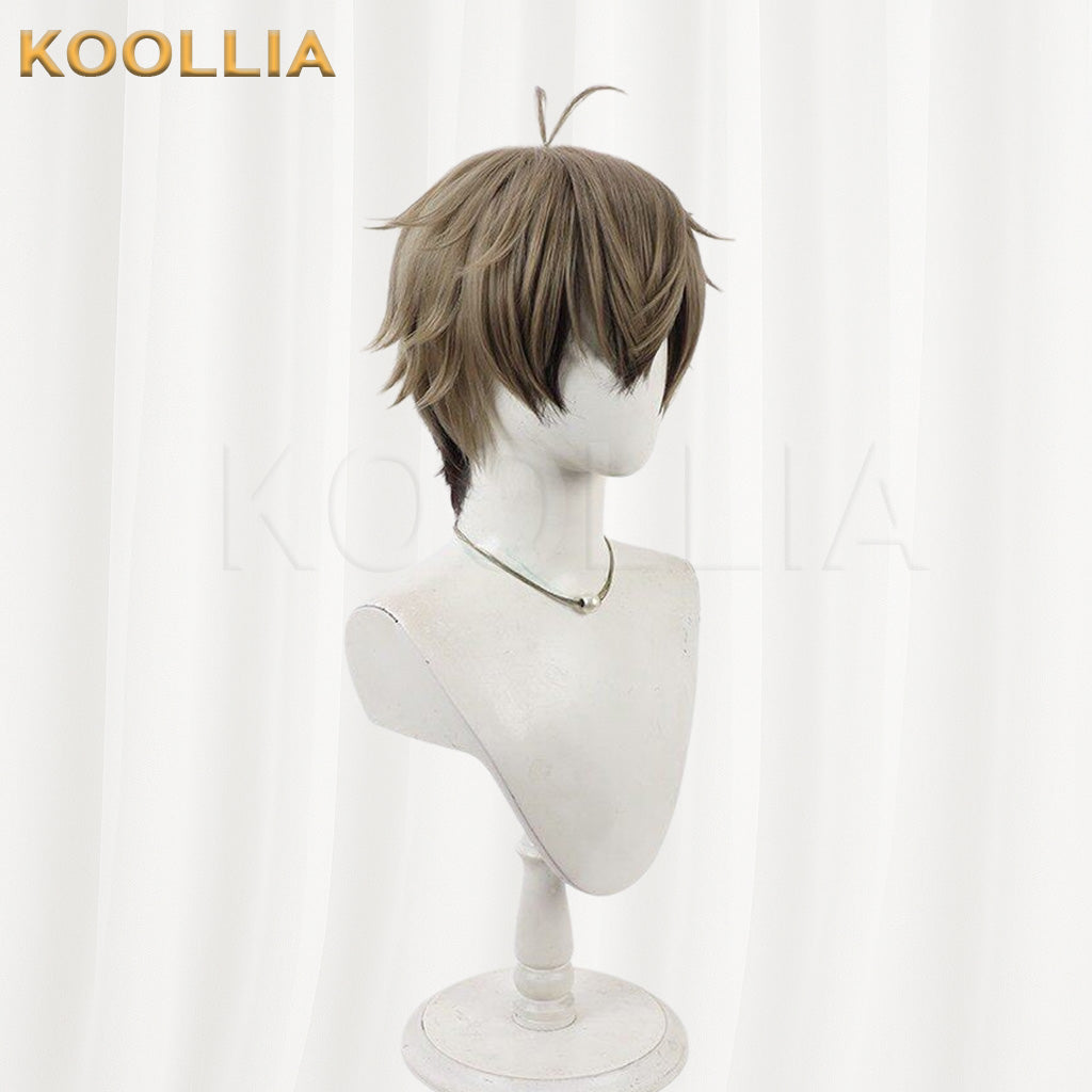 NIJISANJI Barrenwort Gray Brown Black Gradient Spiky Short Basic Wig