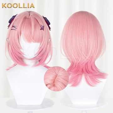 Multi-angle display of Zenless Zone Zero Lamir Soft Pink Medium Short Upswept Basic Wig