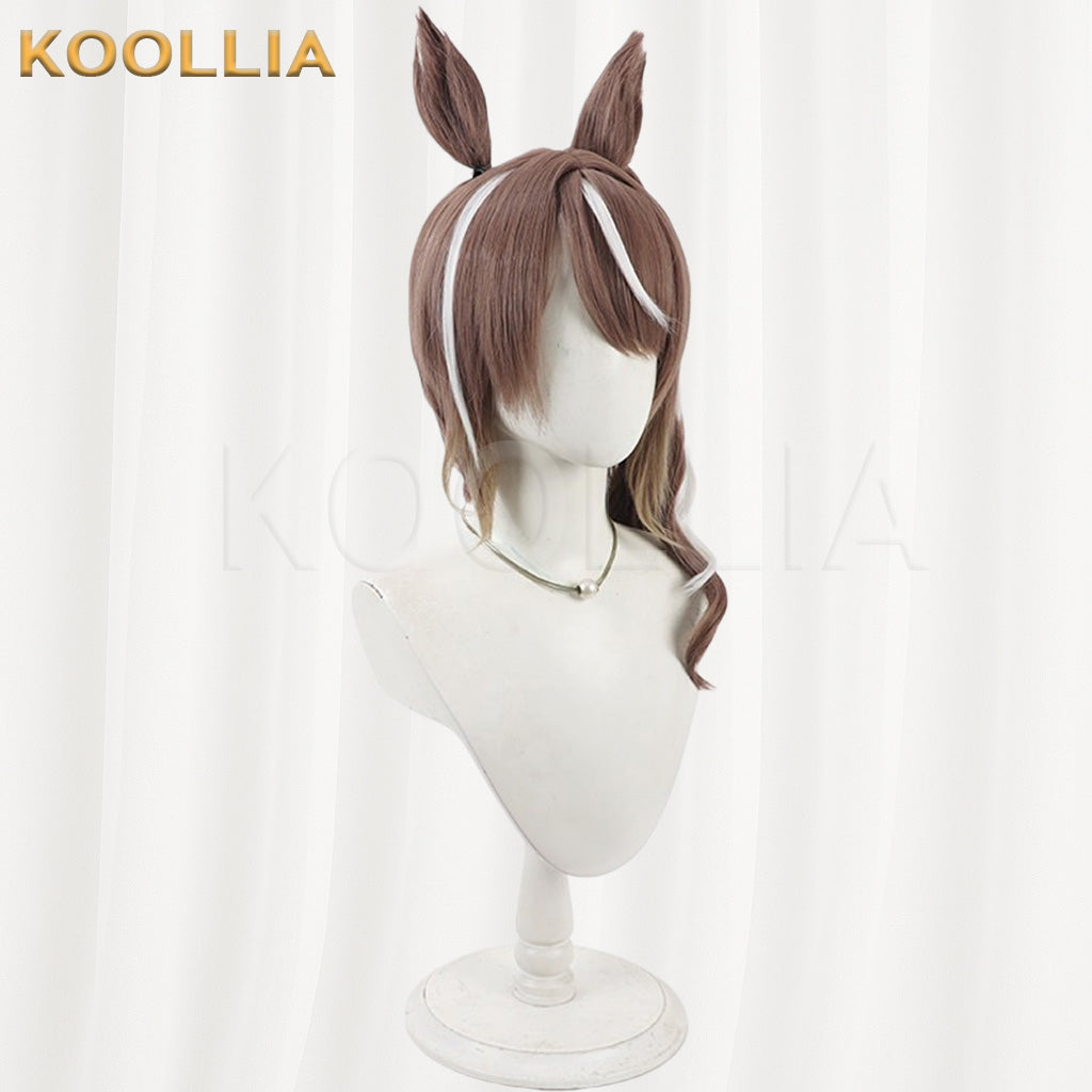 Uma Musume Tosen Jordan Brown White Highlight Wavy Long Basic Wig