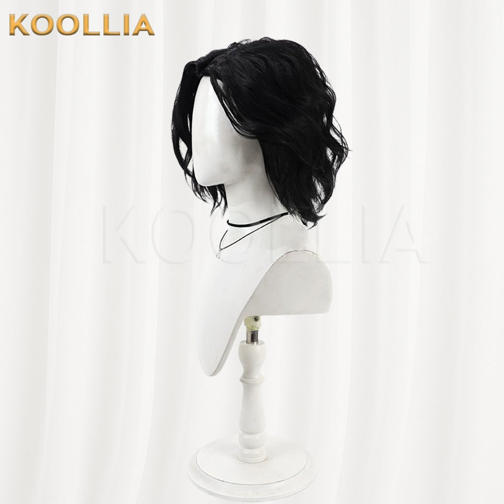 Elden Ring Nightreign Scholar Pure Black Messy Curly Short Hair Basic Wig