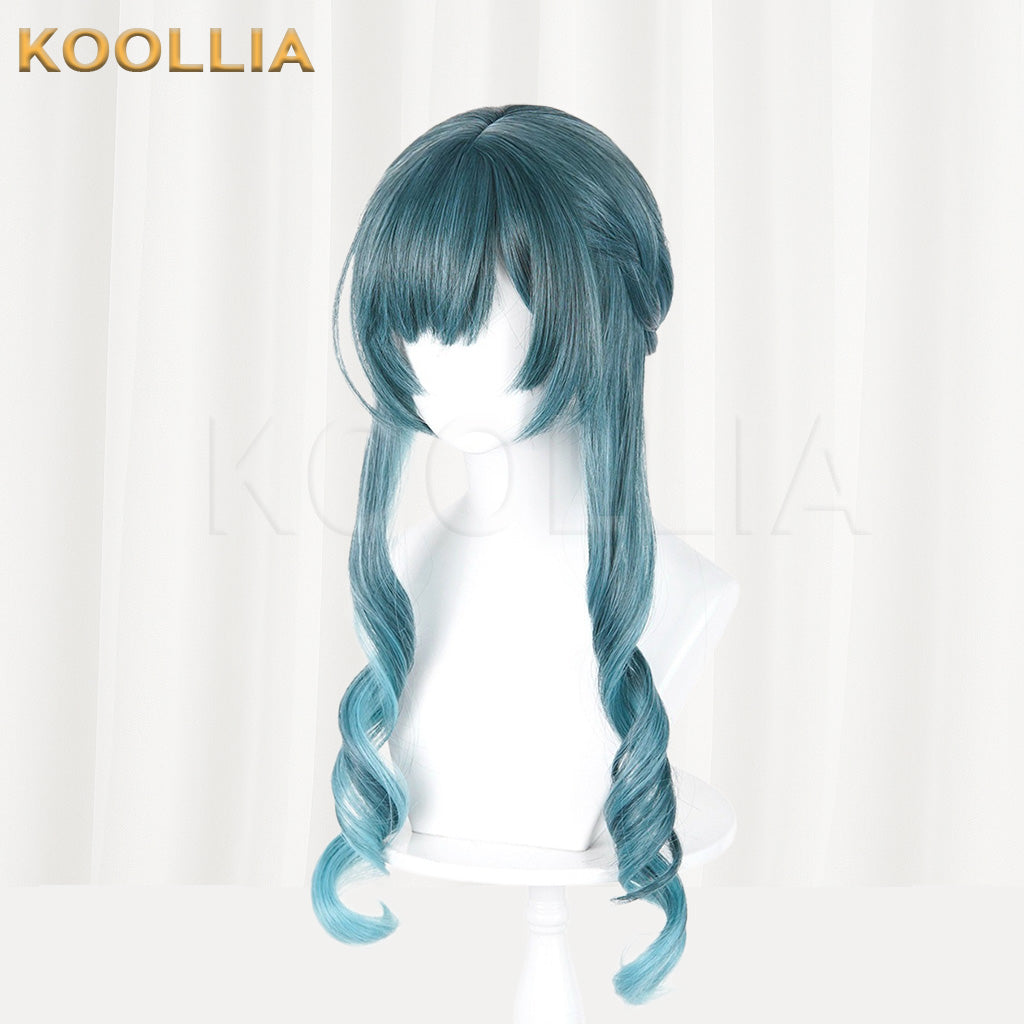 Arknights Endfield Siqi Cyan-Blue Gradient Long Wavy Basic Wig