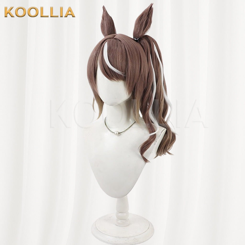 Uma Musume Tosen Jordan Brown White Highlight Wavy Long Basic Wig