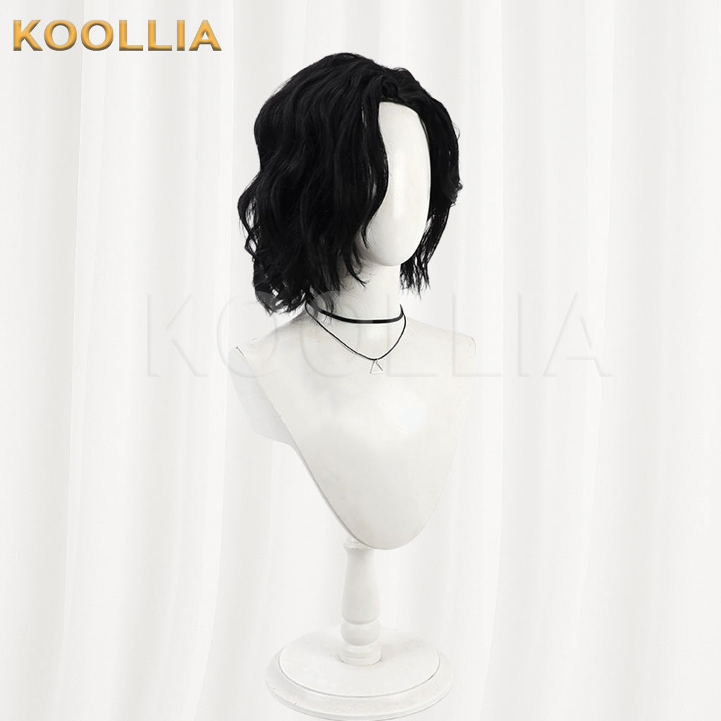 Elden Ring Nightreign Scholar Pure Black Messy Curly Short Hair Basic Wig