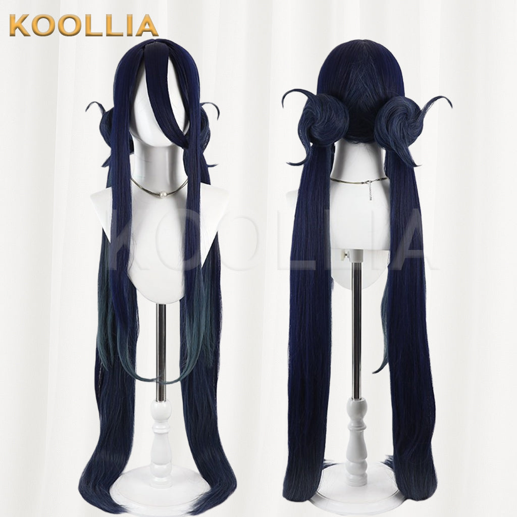 Blue Archive Tendo Alice Wig Navy‑Blue Teal Gradient Realistic Scalp Top Detachable Buns Twin Tails Basic Wig