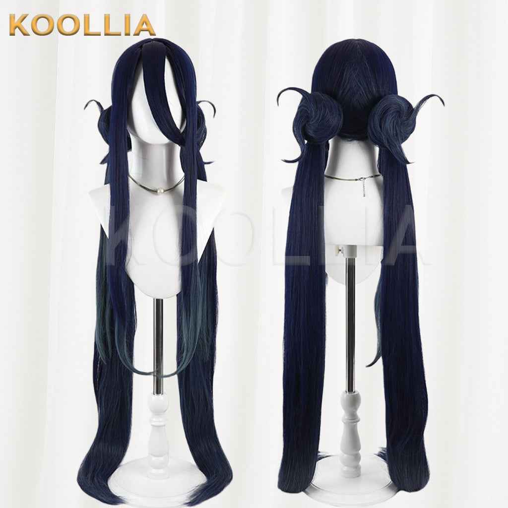 Blue Archive Tendo Alice Wig Navy‑Blue Teal Gradient Realistic Scalp Top Detachable Buns Twin Tails Basic Wig