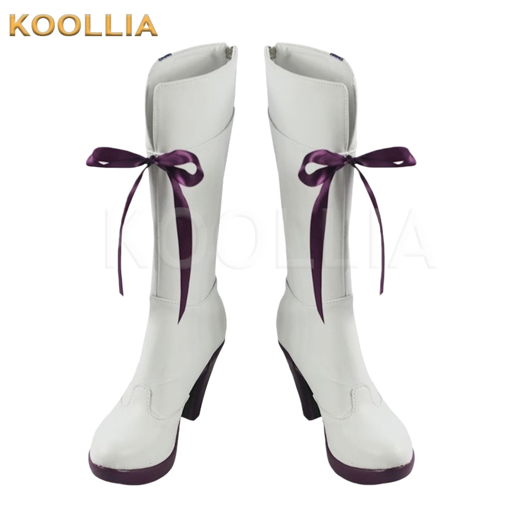 Pretty Derby Tokai Teio White Purple Bow Mid Calf Heel Cosplay Shoes