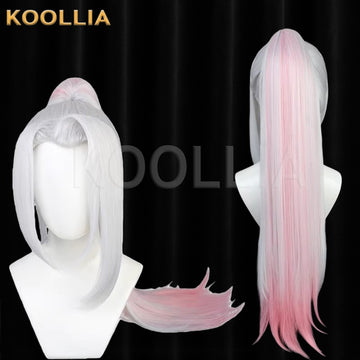 Multi-angle display of League of Legends & Spirit Blossom Yasuo silver white pink highlights high ponytail basic wig