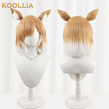 Multi-angle display of Arknights Mousse light golden white ombre short bob basic wig