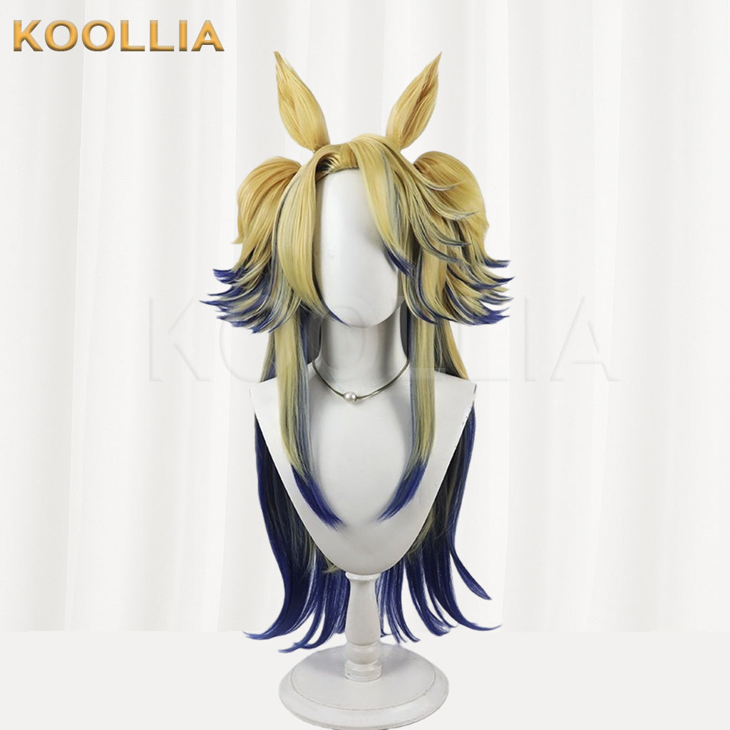 Uma Musume Ash Gray Cinderella Golden Blue Gradient Pigtail Basic Wig