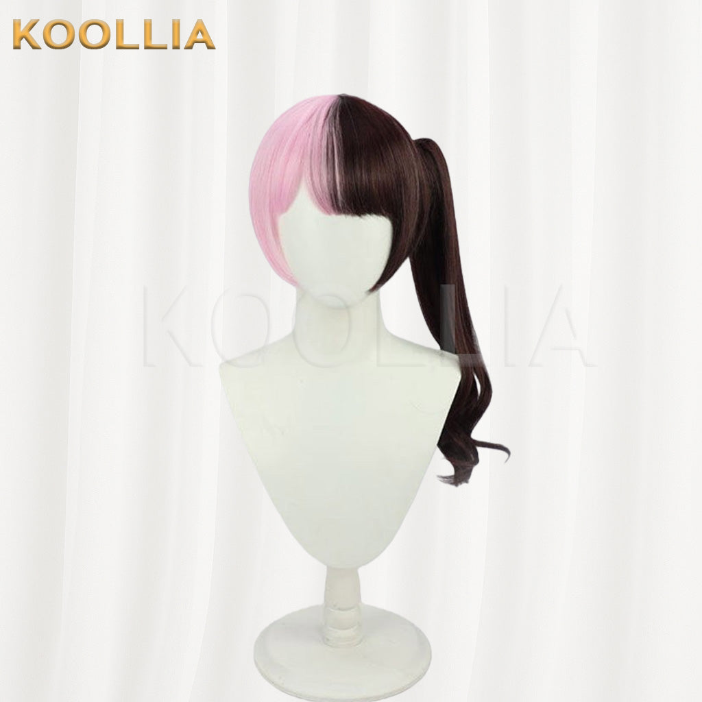 VSPO! Tachibana Hinano Pink Black Long Curly Double Ponytails Basic Wig