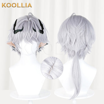 Multi-angle display of Arknights Endfield Adasil silver gray layered ponytail basic wig