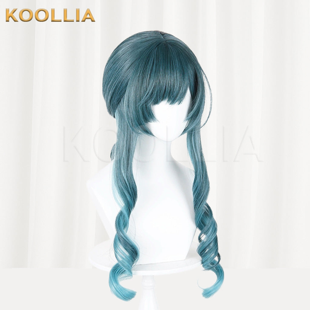 Arknights Endfield Siqi Cyan-Blue Gradient Long Wavy Basic Wig