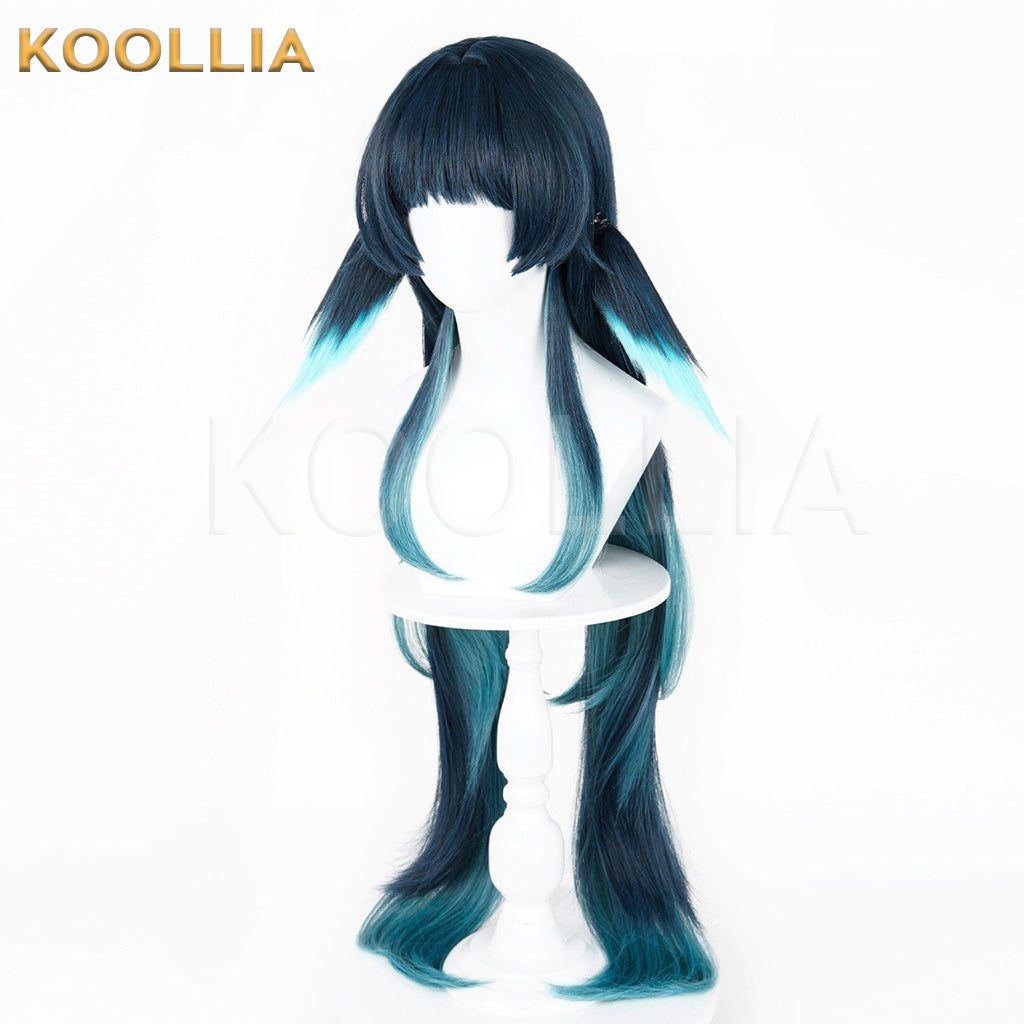 Genshin Impact Celaeno Dark Blue Gradient Teal Layered Basic Wig
