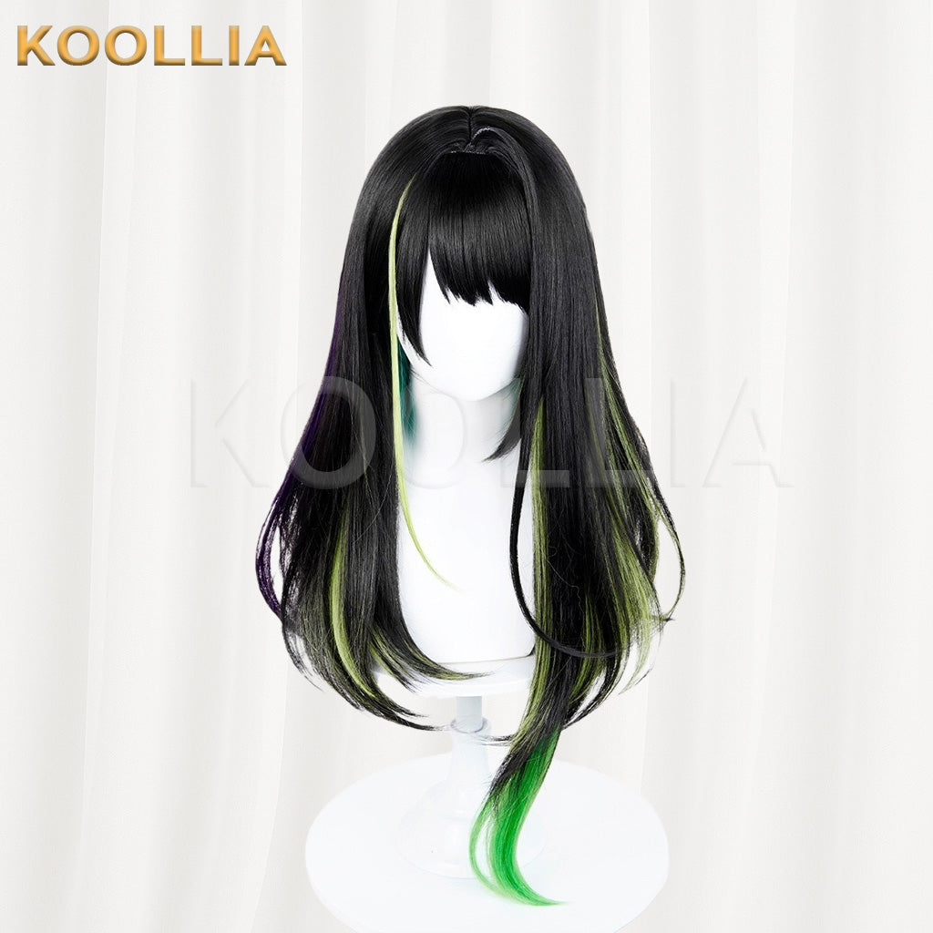 Arknights Mon3tr Black Neon Green Purple Highlight Medium-Long Basic Wig