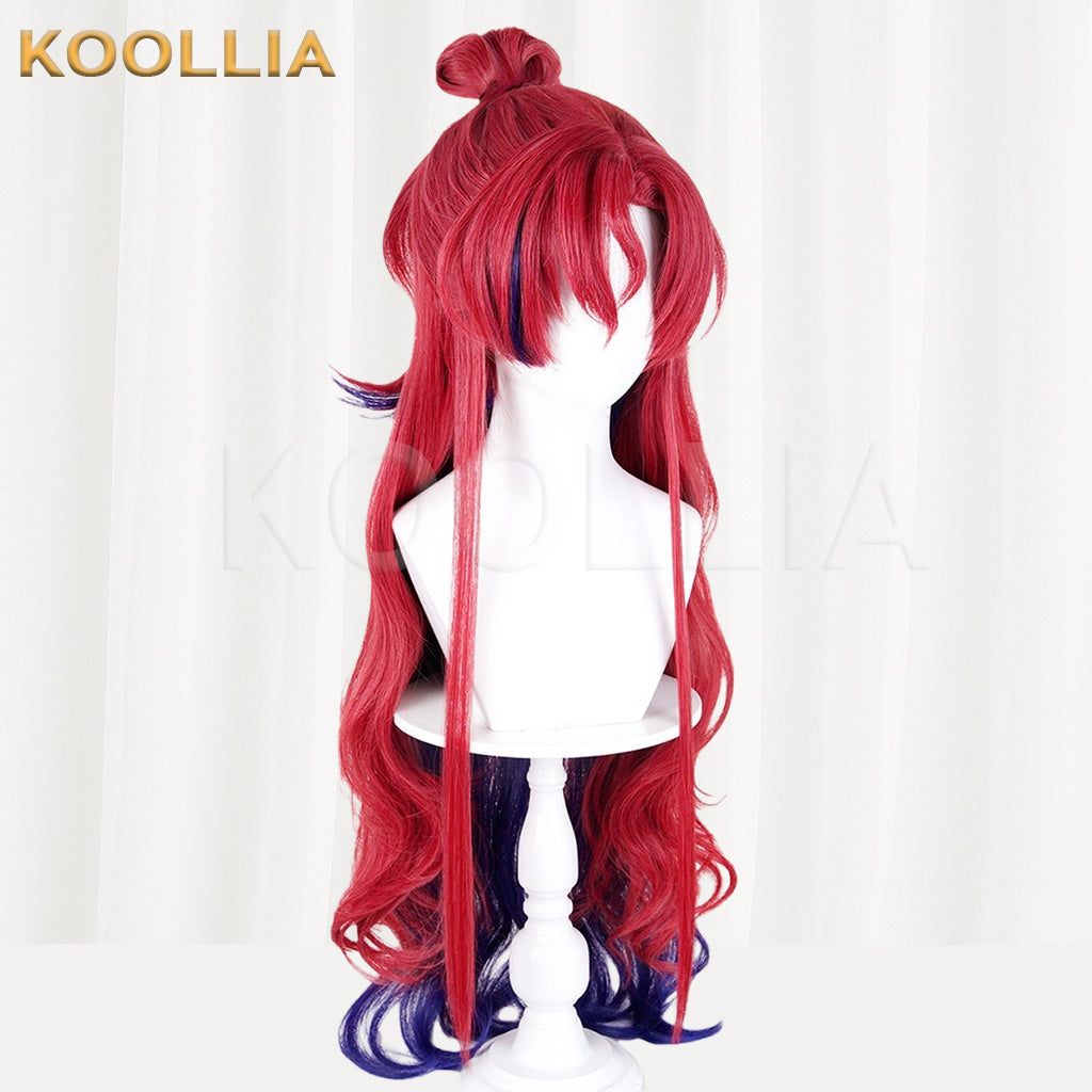 Arknights Yu (Yuan Qingxiao) Red Blue Gradient Pre-tied Long Wavy Basic Wig