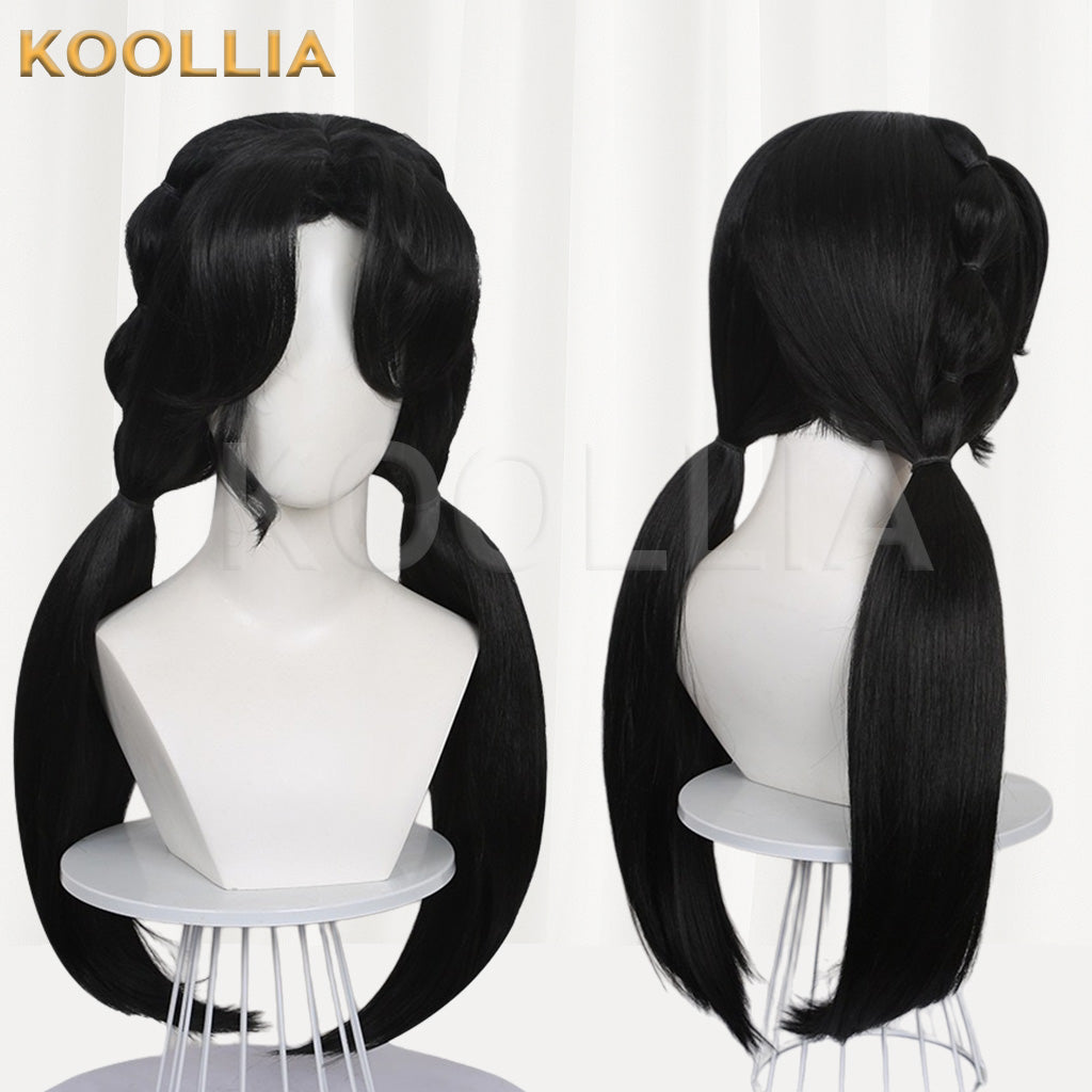 Reverse: 1999 Liang Yue Black Double Ponytail Long Straight Basic Wig