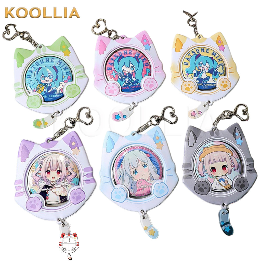 Cute Cat Ear 58mm Anime Badge Holder Keychain PVC Ita Bag Charm