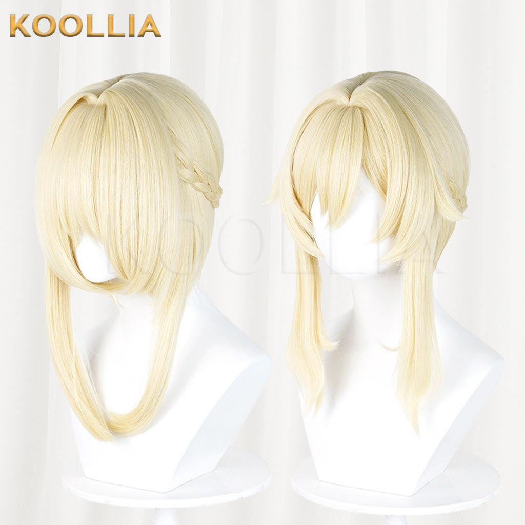 Genshin Impact Traveler Aether Lumine Light Golden Layered Basic Wig