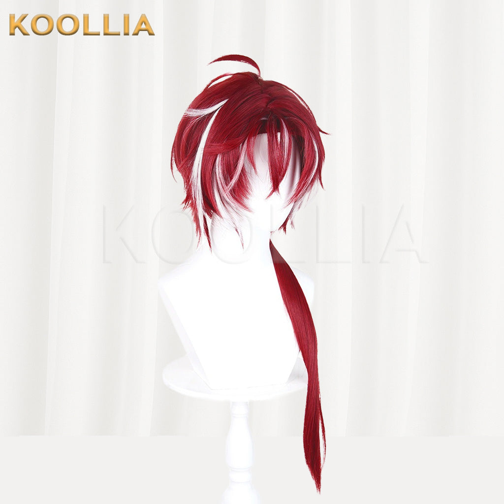 Arknights Bellone Wine Red Short Hair With Single Long Tail Basic Wig