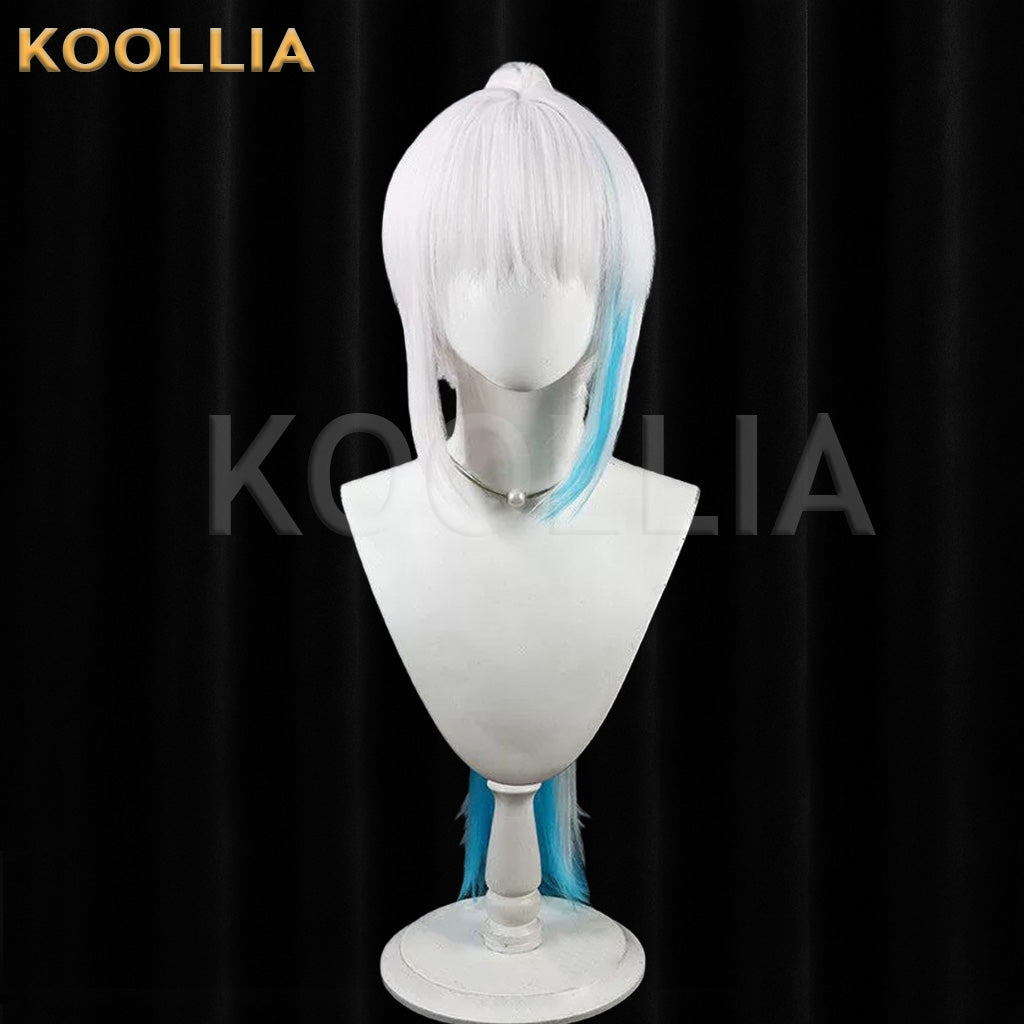NIJISANJI Lize Helesta White Blue Gradient Long Hair High Ponytail Basic Wig