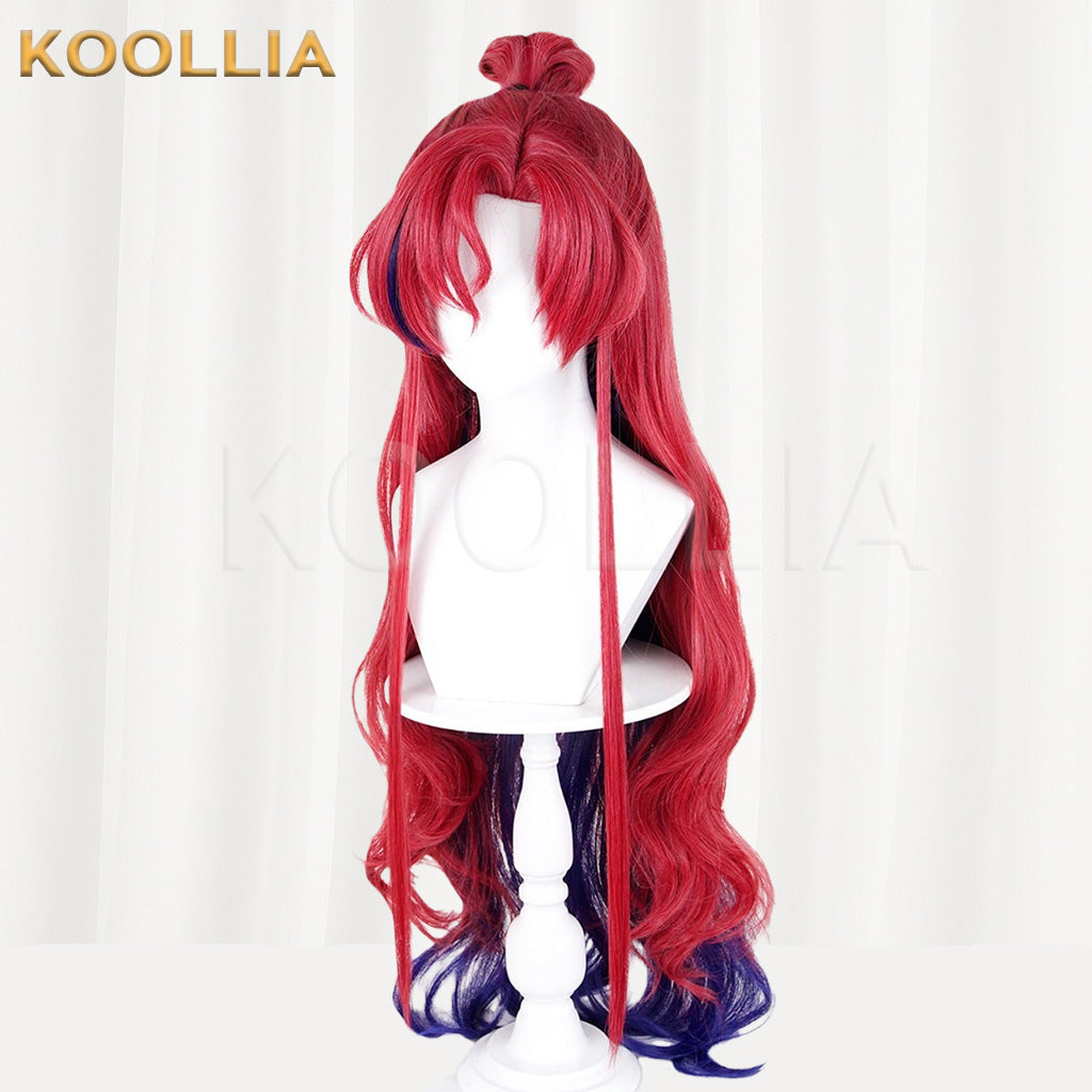 Arknights Yu (Yuan Qingxiao) Red Blue Gradient Pre-tied Long Wavy Basic Wig