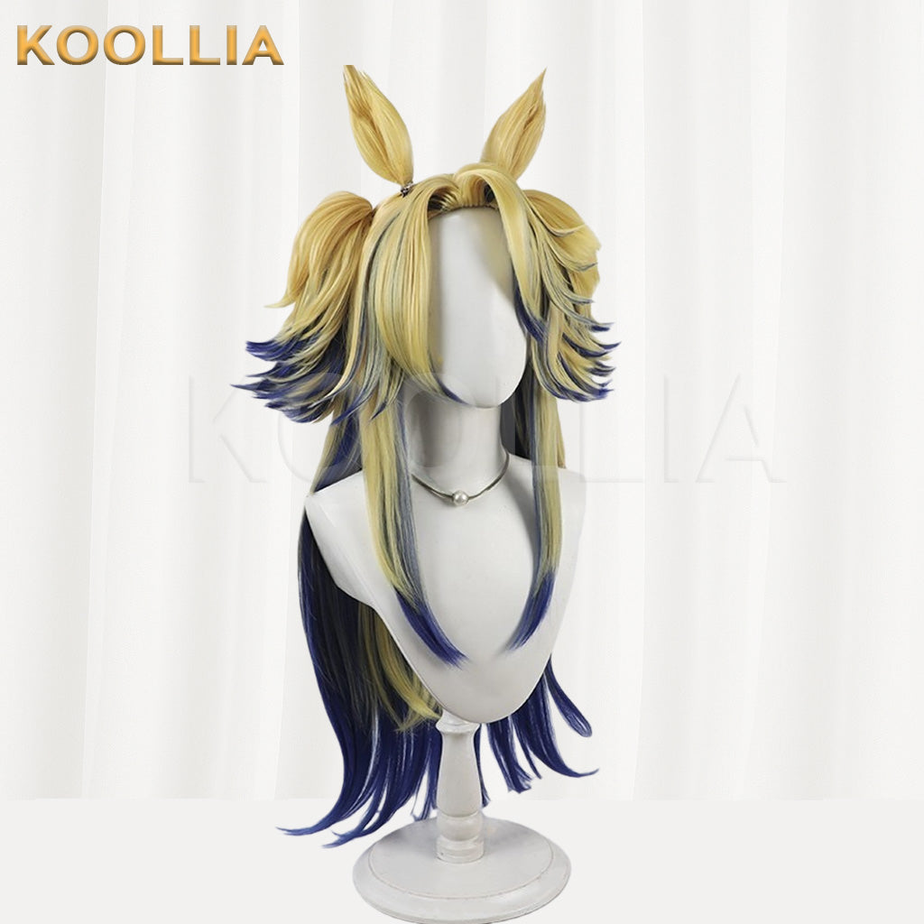 Uma Musume Ash Gray Cinderella Golden Blue Gradient Pigtail Basic Wig