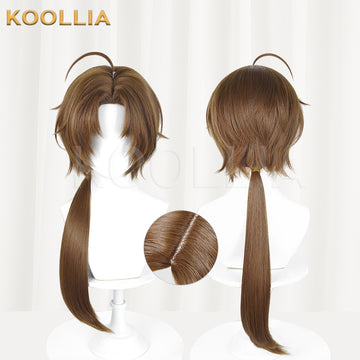 Multi-angle display of Mushoku Tensei: Jobless Reincarnation Rudeus Greyrat long brown hair basic wig