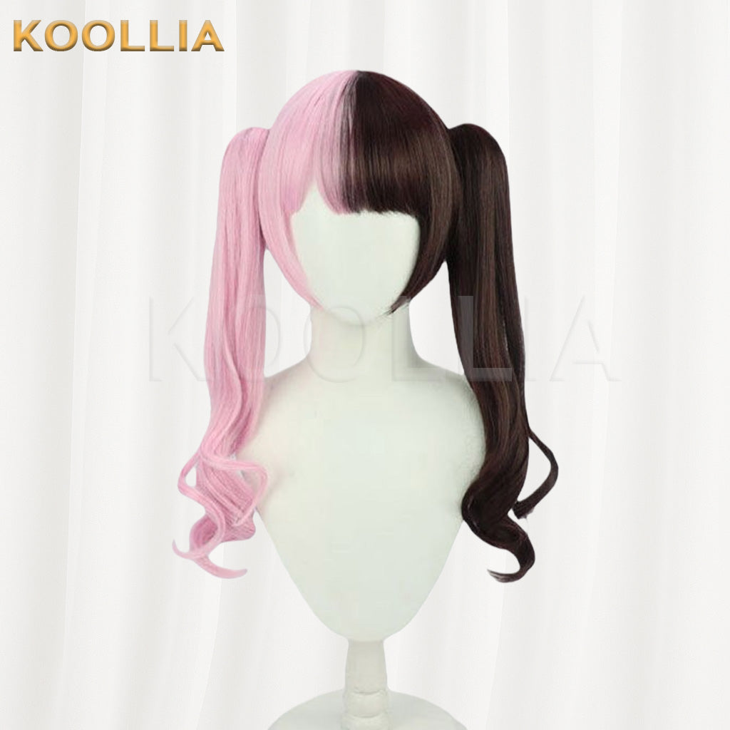 VSPO! Tachibana Hinano Pink Black Long Curly Double Ponytails Basic Wig