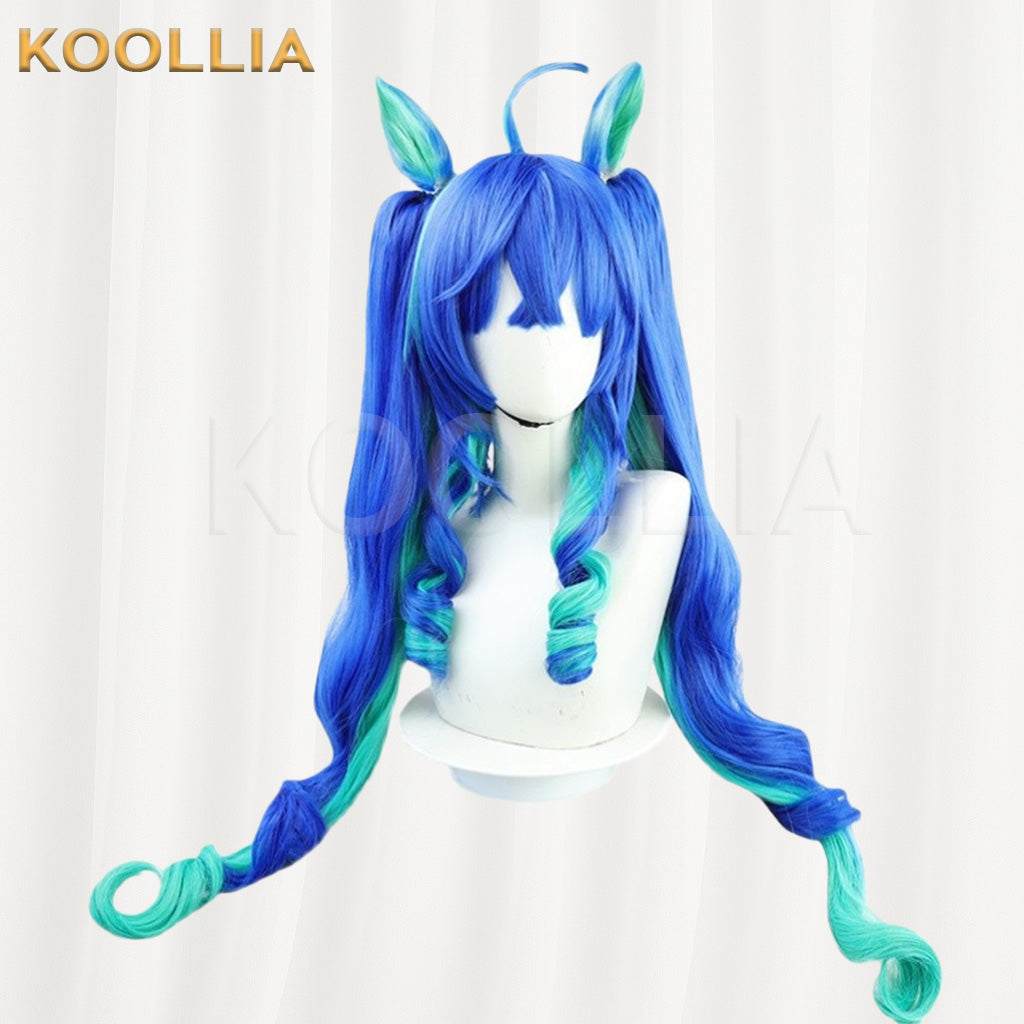 Umamusume Pretty Derby Twin Turbo Sapphire Blue Mint Green Gradient Extra Long Hair Basic Wig