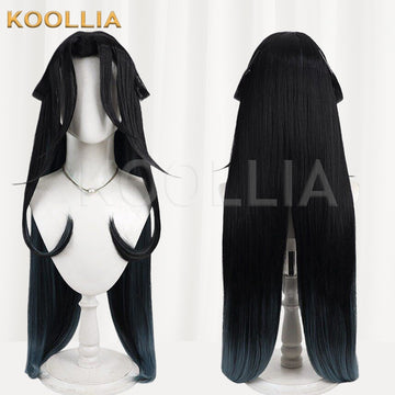 Touken Ranbu Shichiseiken Black with Blue Gradient Medium Long Basic Wig Multi-angle Display by koollia