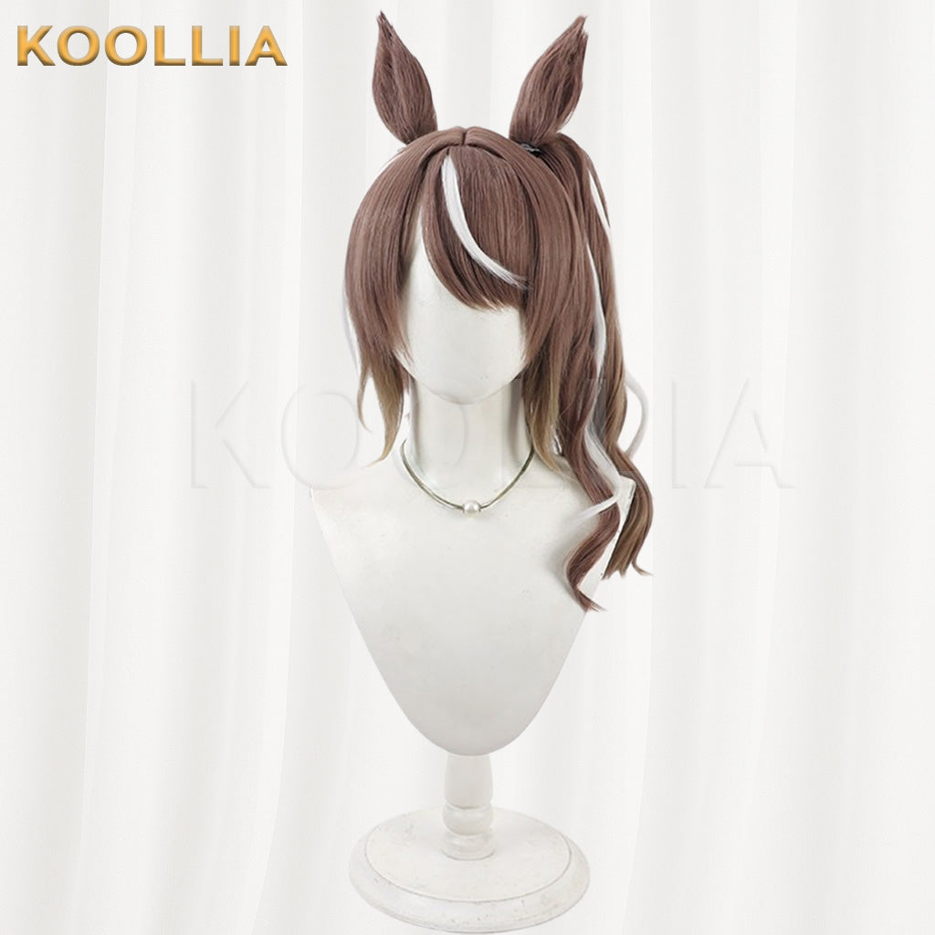 Uma Musume Tosen Jordan Brown White Highlight Wavy Long Basic Wig