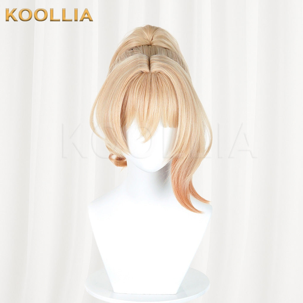 Genshin Impact Yoimiya Light Gold Gradient Curly High Ponytail Basic Wig